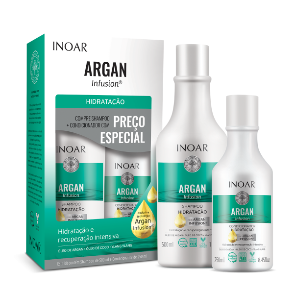 INOAR Argan Hydrating Duo Kit - plaukus drėkinantis šampūno ir kondicionieriaus rinkinys, 500 ml+250 ml