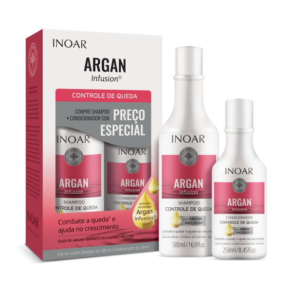 INOAR Argan Infusion Loss Control Duo Kit - priemonės stabdančios plaukų slinkimą, 500 ml+250 ml