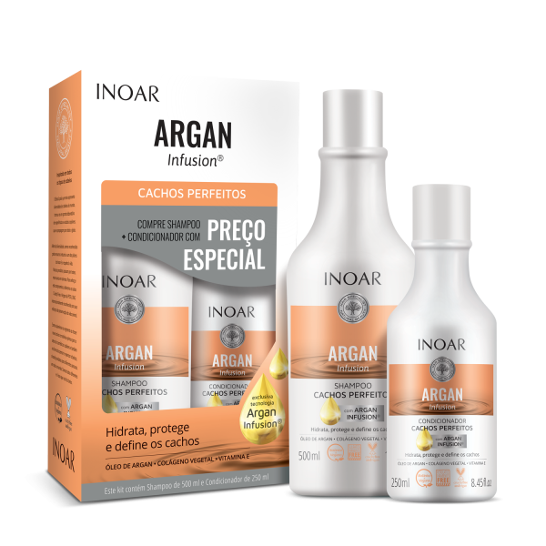 INOAR Argan Infusion Perfect Curls Duo Kit - banguotų ir garbanotų plaukų rinkinys, 500 ml+250 ml