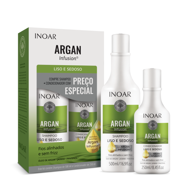INOAR Argan Infusion Smooth and Silky Duo Kit glotnių ir švelnių plaukų rinkinys (šampūnas 500 ml, kondicionierius, 250 ml)