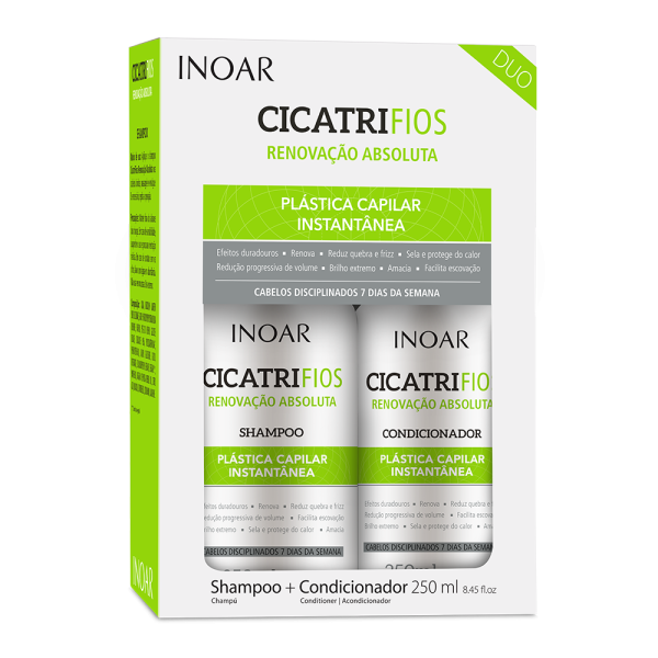 INOAR CicatriFios Duo Kit - plauko struktūrą atkuriantis priemonių rinkinys, 2x250 ml