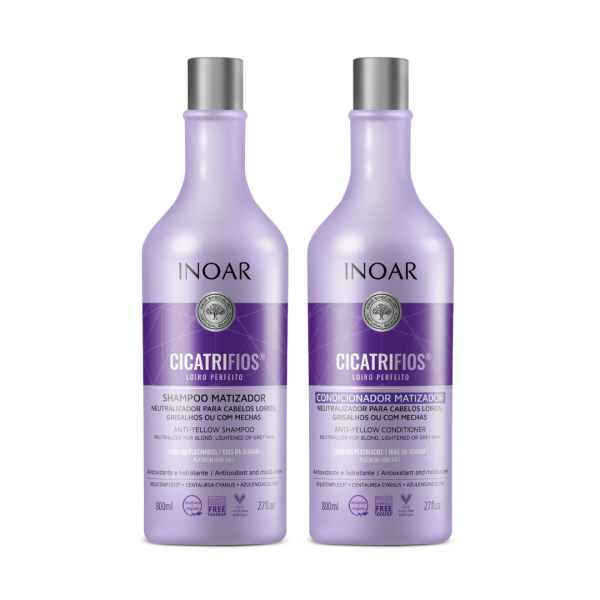 INOAR CicatriFios Perfect Blond Duo Kit rinkinys šviesiems plaukams (šampūnas, 800 ml, kondicionierius, 800 ml)