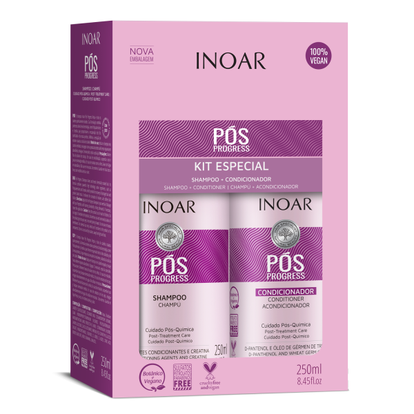 INOAR Pos Progress Duo Kit - rinkinys po tiesinimo keratinu procedūrų, 2x250 ml