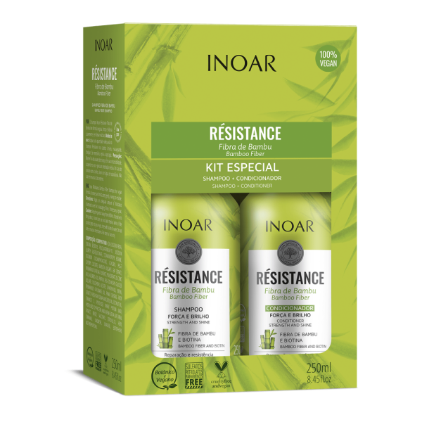 INOAR Resistance Fibra de Bambu Duo Kit - plaukus stiprinantis priemonių rinkinys, 2x250 ml