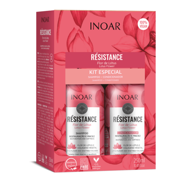 INOAR Resistance Flor de Lotus Duo Kit - plaukus drėkinantis priemonių rinkinys, 2x250 ml