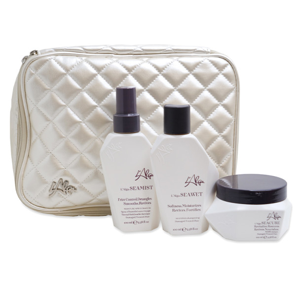  L'Alga Seazone Beauty Bag plaukų priežiūros priemonių rinkinys (šampūnas, kaukė, losjonas-dulksna)