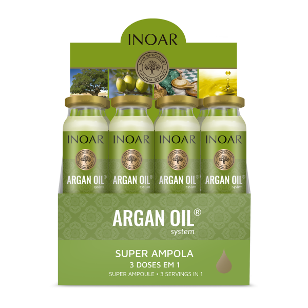 INOAR Argan Oil Ampola plaukų ampulės su argano aliejumi, 12x45 ml