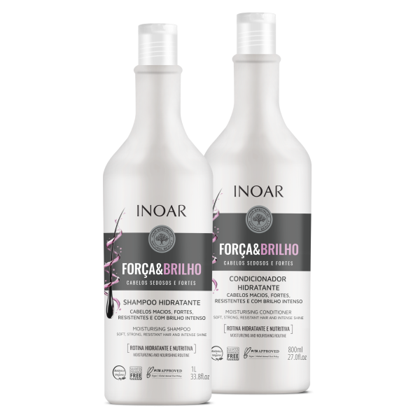 INOAR Força & Brilho Duo Kit rinkinys plaukams (drėkinantis šampūnas, 1000 ml + kondicionierius, 800 ml)