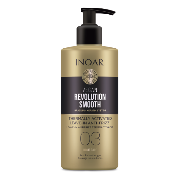 INOAR Vegan Revolution Smooth Thermo Activated Anti-Frizz Leave-In, Step 3 karščiu aktyvuojamas nenuplaunamas balzamas, 350 ml