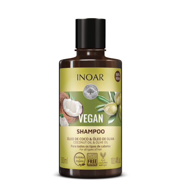 INOAR Vegan Shampoo šampūnas su kokoso ir alyvuogių aliejais, 300 ml