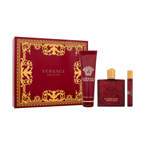 Versace Eros Flame Eau de Parfum rinkinys vyrams (Edp 100 ml + Shower Gel 150 ml + Edp 10 ml)