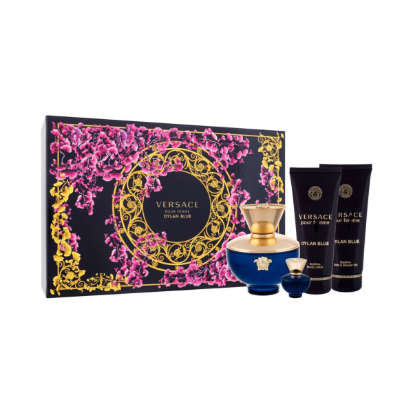 Versace Pour Femme Dylan Blue rinkinys moterims (EDP, 100 ml + EDP, 5 ml + kūno losjonas, 100 ml + dušo želė, 100 ml)