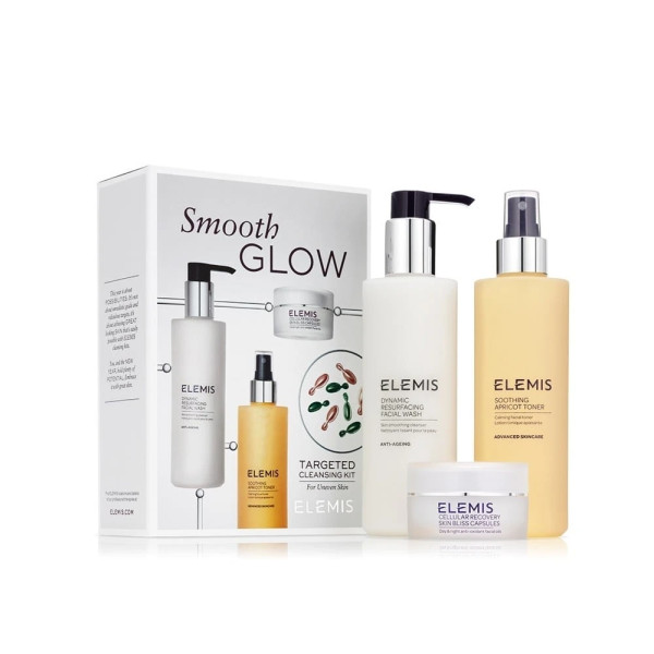 Elemis Smooth Glow Cleansing kit: Elemis Dynamic Resurfacing facial wash, 200 ml + Elemis Soothing Apricot toner, 200 ml + Elemis Cellular Recovery Skin Bliss capsules 14 caps
