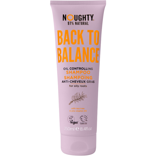 NOUGHTY Back To Balance balansuojantis šampūnas riebiai galvos odai su arbatmedžiu ir vitaminu B5, 250 ml