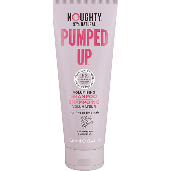 Noughty Pumped Up plaukų apimtį didinantis šampūnas ploniems suglebusiems plaukams su raudonųjų vynuogių ekstraktais ir vitaminu B5, 250 ml