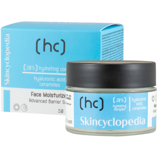 Skincyclopedia Face Moisturizer drėkinamasis veido kremas su 20% drėkinamuoju kompleksu, hialurono rūgštimi, keramidais ir niacinamidu, 50 ml