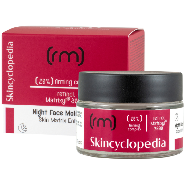 Skincyclopedia Night Face Moisturizer naktinis drėkinamasis veido kremas su 20% stangrinamuoju kompleksu, retinoliu, Matrixyl® 3000 kompleksu, skvalenu, 50 ml