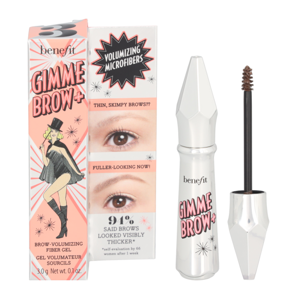 Benefit Gimme Brow+ Brow-Volumizing Fiber Gel antakių gelis, atspalvis: 3 Neutral Light Brown, 3 g