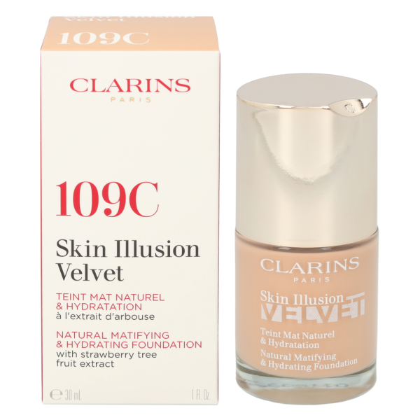 Clarins Skin Illusion Velvet Foundation kreminė pudra, atspalvis: 109C, 30 ml