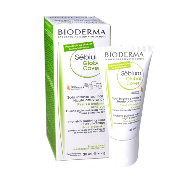 Bioderma Sebium Global Cover maskuojantis veido kremas problematinei odai, 30 ml