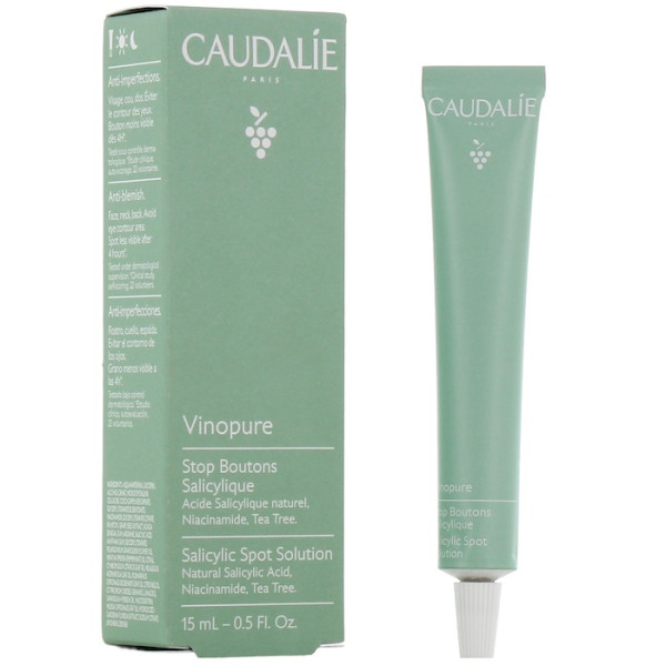 Caudalie Vinopure Salicylic Spot Solution priemonė nuo aknės su salicilo rūgštimi, 15 ml