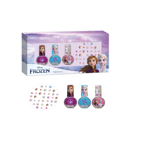 Disney Frozen Nail Art Set manikiūro rinkinys (3 nagų lakai + lipdukai)