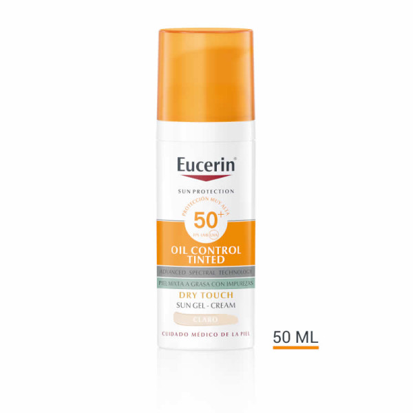 Eucerin Oil Control Dry Touch Gel Cream SPF 50+ Tinted Light apsauginis kremas nuo saulės, 50 ml