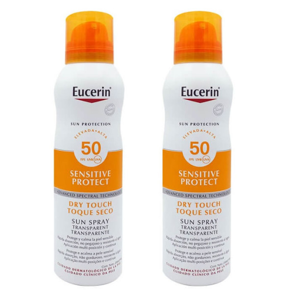 Eucerin Sun Spray Oil Control Dry Touch SPF 50 apsauginis kūno purškiklis nuo saulės, 2 x200 ml 