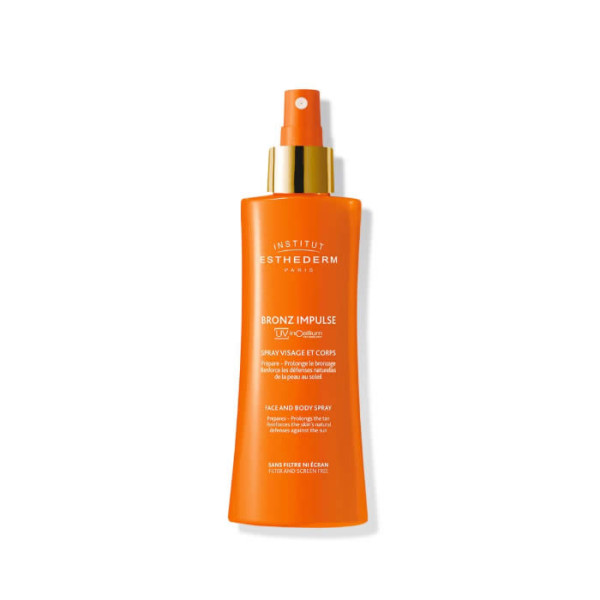 Institut Esthederm Bronz Impulse Spray purškiamoji veido ir kūno emulsija greitesniam ir ilgiau išliekančiam įdegiui, 150 ml