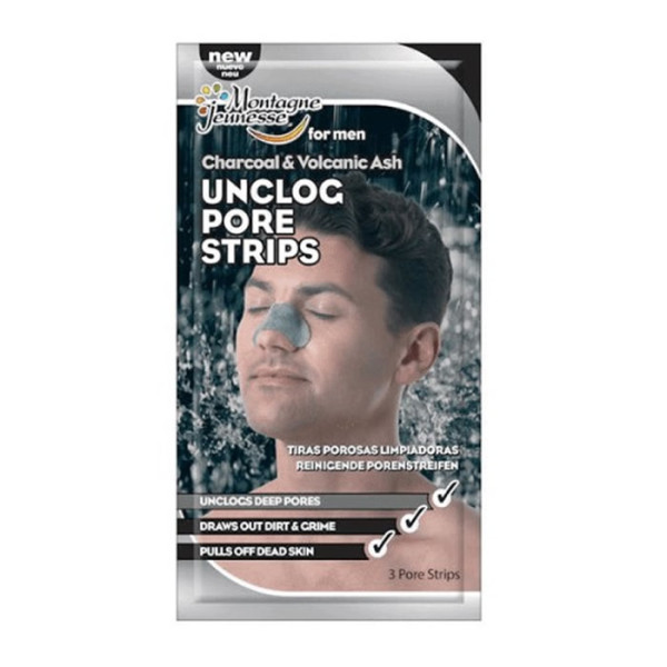 Montagne Jeunesse Charcoal & Volcanic Ash Unclog Pore Strips valomieji nosies pleistrai, 3 vnt.