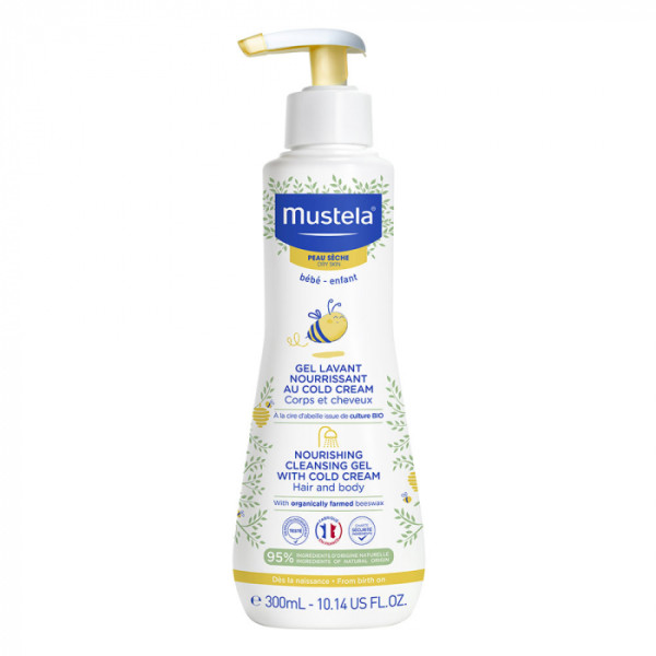 Mustela Bebe Nourishing Cleansing Gel With Cold Cream maitinamasis valomasis gelis su šaltuoju kremu, 300 ml