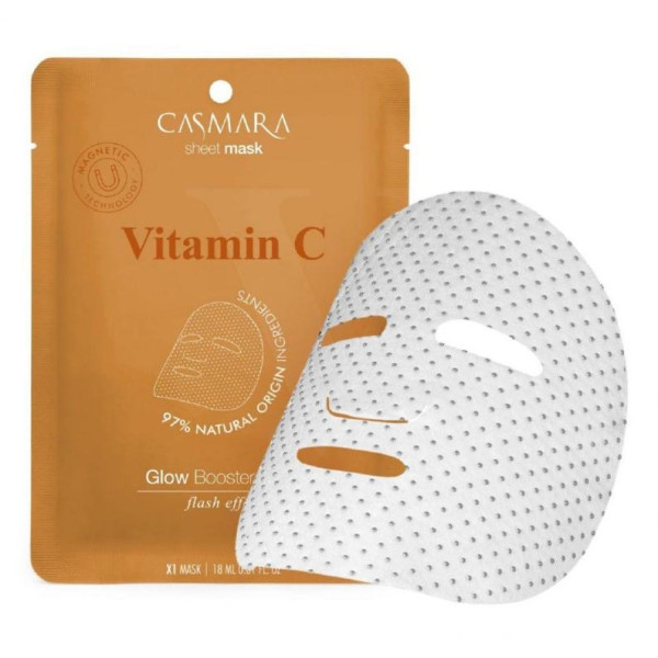 Casmara Glow Booster Sheet Mask Vitamin C skaistinamoji veido kaukė su vitaminu C ir niacinamidu