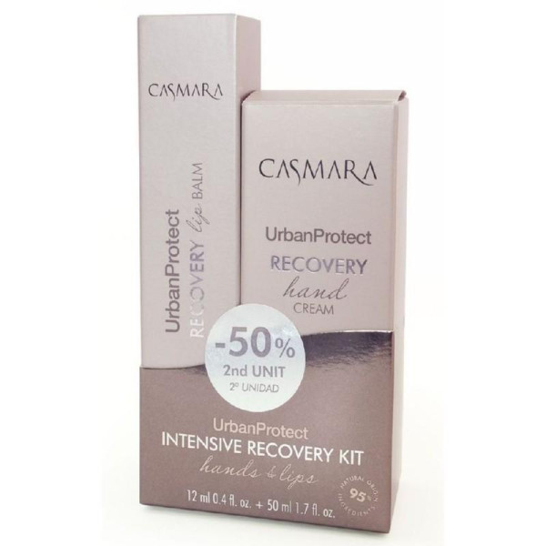 Casmara UrbanProtect Intensive Recovery Kit Hands & Lips rinkinys rankų ir lūpų priežiūrai: rankų kremas, 50 ml ir lūpų balzamas, 12 ml