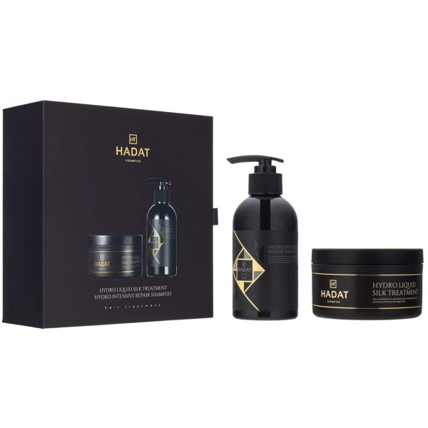 Hadat Cosmetics Gift Box Hydro Intensive Repair Shampoo And Hydro Liquid Silk Treatment plaukų priežiūros rinkinys