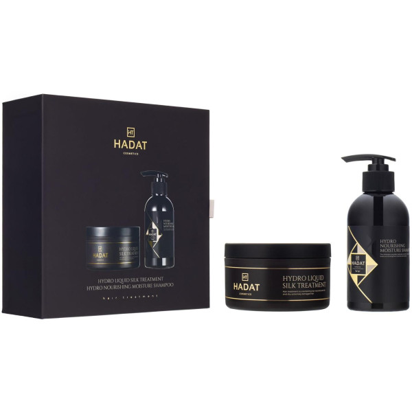 Hadat Cosmetics Gift Box Hydro Nourishing Moisture Shampoo And Hydro Liquid Silk Treatment plaukų priežiūros rinkinys