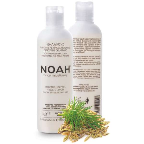 Noah 1.2. Moisturizing Shampoo With Sweet Fennel And Wheat Protein Šampūnas sausiems ir lūžinėjantiems plaukams, 250 ml 