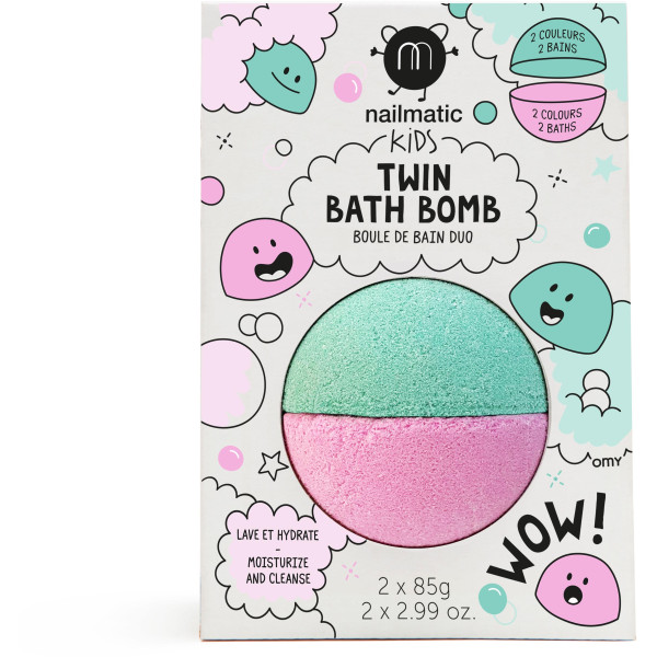 Nailmatic KIDS TWIN Bath Bomb Green & Pink Vonios burbulai, 2x85g