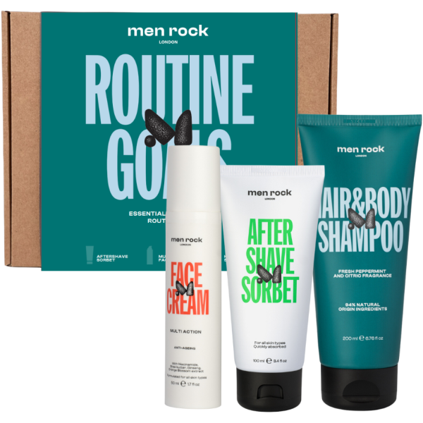 Men Rock ROUTINE GOALS Essential Grooming Routine Kit Plaukų ir odos priežiūros priemonių rinkinys vyrams, 1vnt