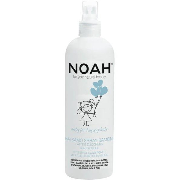 Noah Kids Spray Conditioner Vaikiškas balzamas plaukams su pienu ir cukrumi, 250 ml 