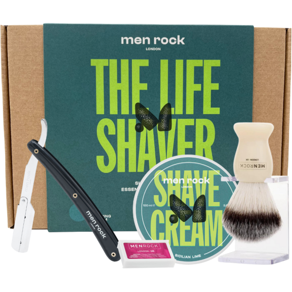 Men Rock Ultimate Shaving Gift Set Sandalwood Skutimosi rinkinys su vienaįmeniu skustuvu, 1vnt