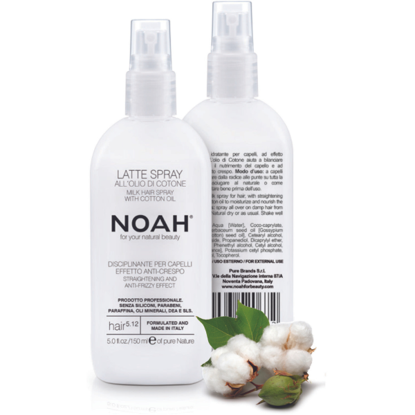 Noah 5.12. Milk Hair Spray With Cotton Oil Plaukų pienelis, apsaugantis nuo vėlimosi, 150 ml 