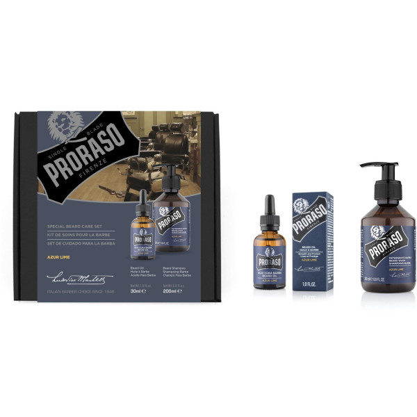 Proraso Duo Pack Azur Lime Beard Oil & Shampoo Barzdos priežiūros rinkinys, 1vnt
