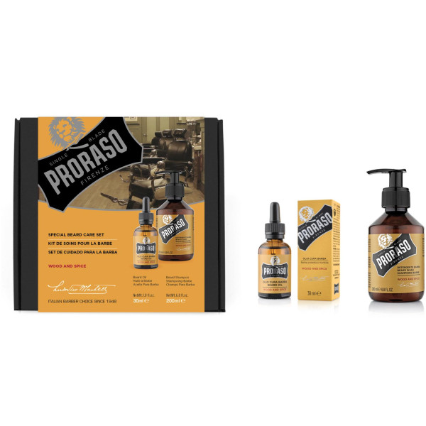 Proraso Duo Pack Wood & Spice Beard Oil & Shampoo Barzdos priežiūros rinkinys, 1vnt