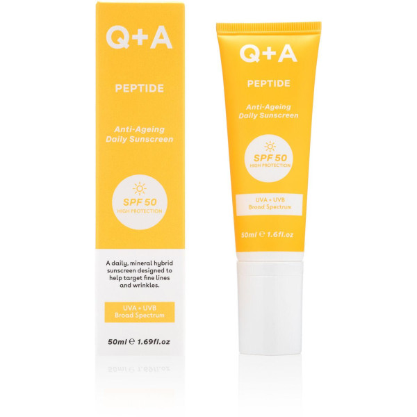 Q+A Peptide Anti-Ageing SPF50 apsauginis kremas nuo saulės brandžiai odai, 50 ml