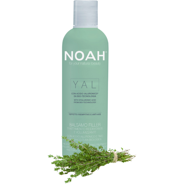 Noah YAL Re-Hydrating And Volumizing Filler Conditioner Atkuriamasis drėkinantis ir purumo suteikiantis balzamas su hialurono rūgštimi ir čiobreliais, 250 ml