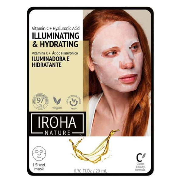 Veido kaukė Iroha Vitamin C + Hyaluronic Acid Illuminating & Hydrating Mask, su vitaminu C ir hialurono rūgštimi, 20 ml