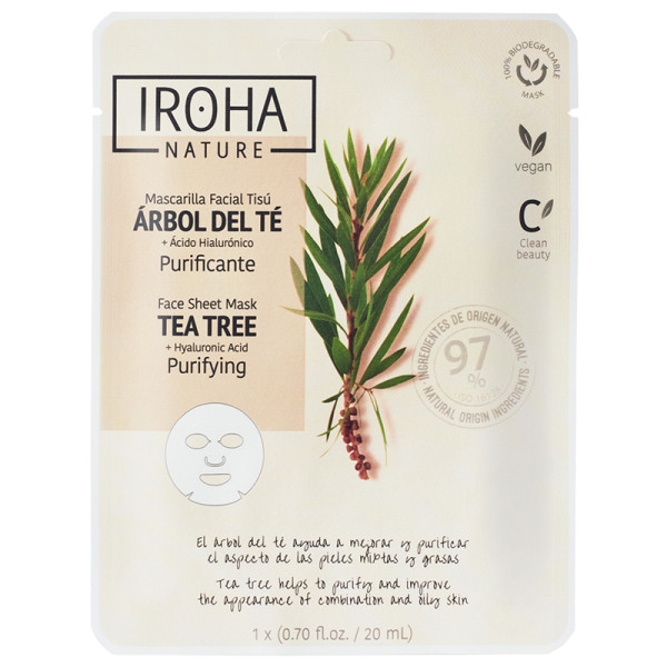 Valomoji veido kaukė Iroha Purifying Face Sheet Mask Tea Tree & Hyaluronic Acid, su arbatmedžiu ir hialurono rūgštimi