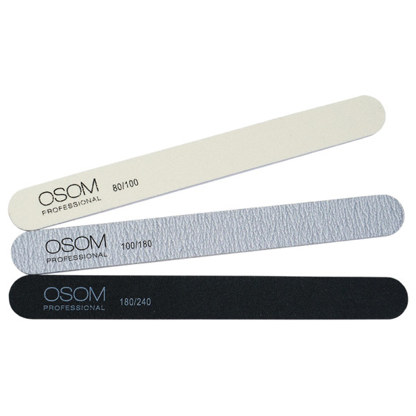 Dildžių nagams rinkinys Osom Professional Emery Staright Shape Nail Files Kit, 3 vnt.