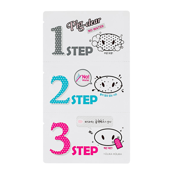  Holika Holika Pig Clear Blackhead 3 - Step Kit (No Water) giliai valančios nosies juostelės, 3 žingsniai