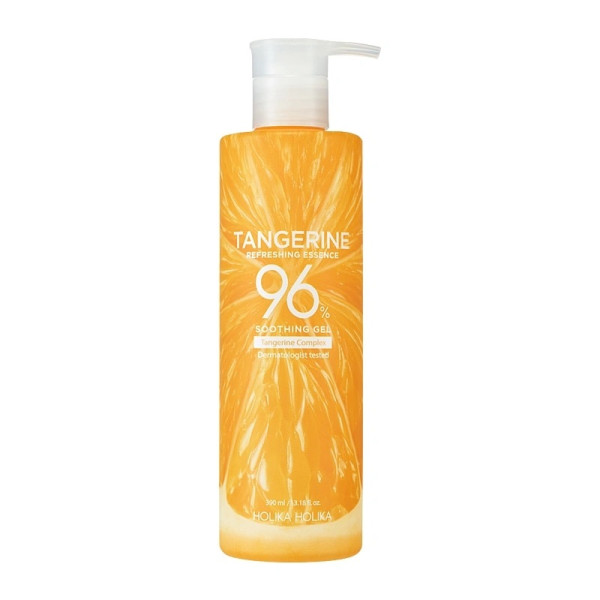 Holika Holika Tangerine Refreshing Essence 96% Soothing Gel raminantis ir atgaivinantis mandarinų kvapo gelis kūnui ir veido odai, 390 ml